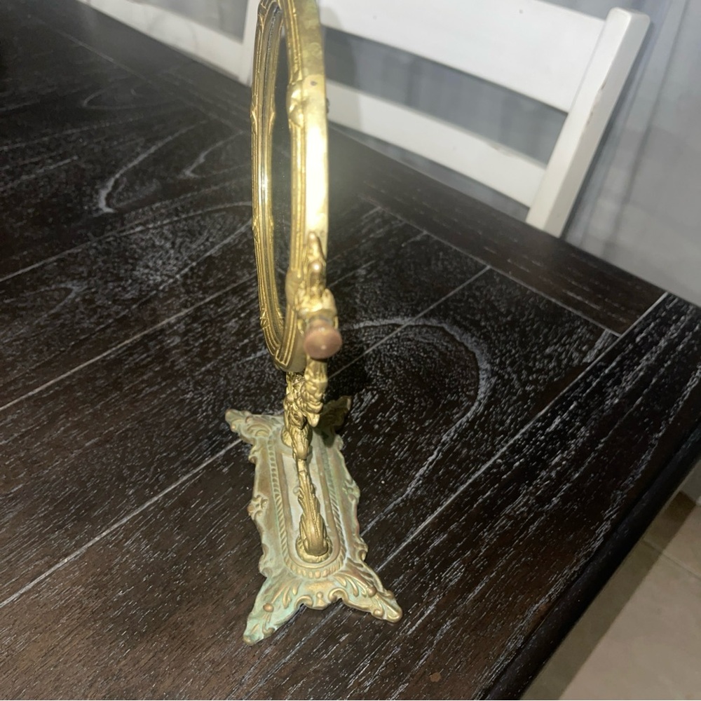 Vtg Andrea by Sadek Brass Standing Mirror Antique Dresser Vanity Makeup Mirror - Picture 7 of 11